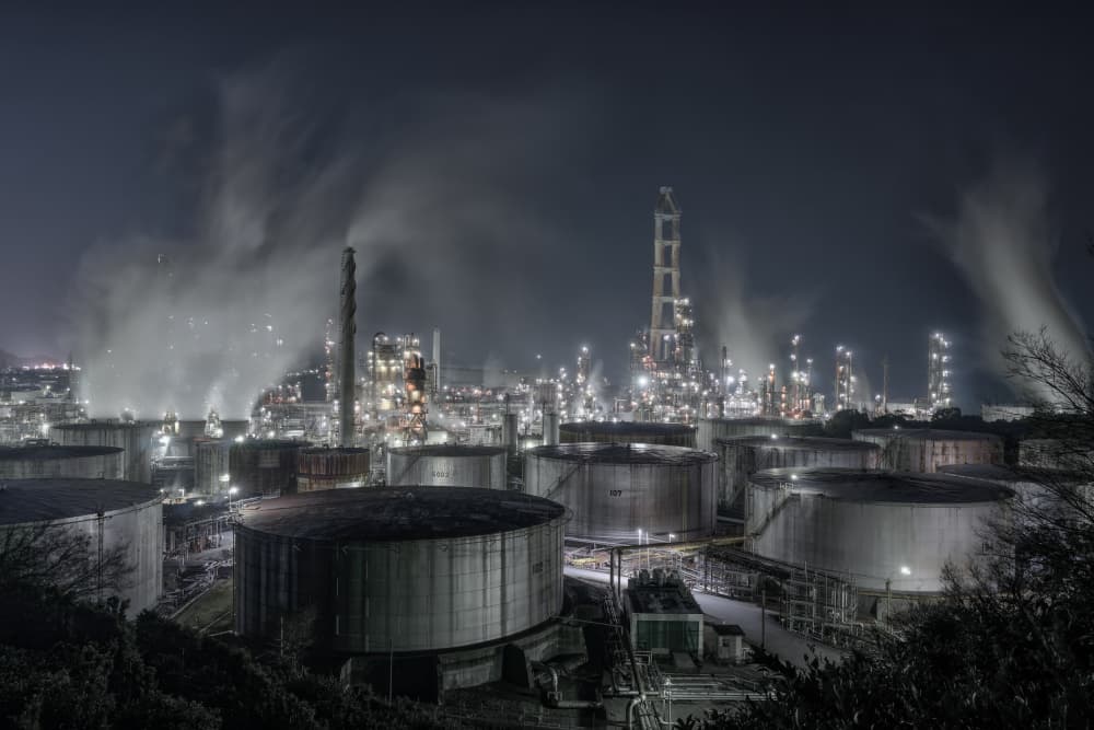 Night Refinery Glow by Tomoshi Hara — canvas wall art