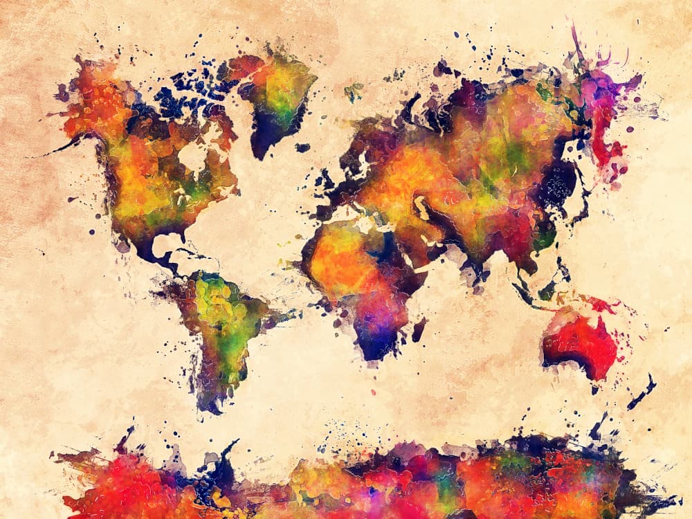 Vibrant World Map by Justyna Jaszke — canvas wall art