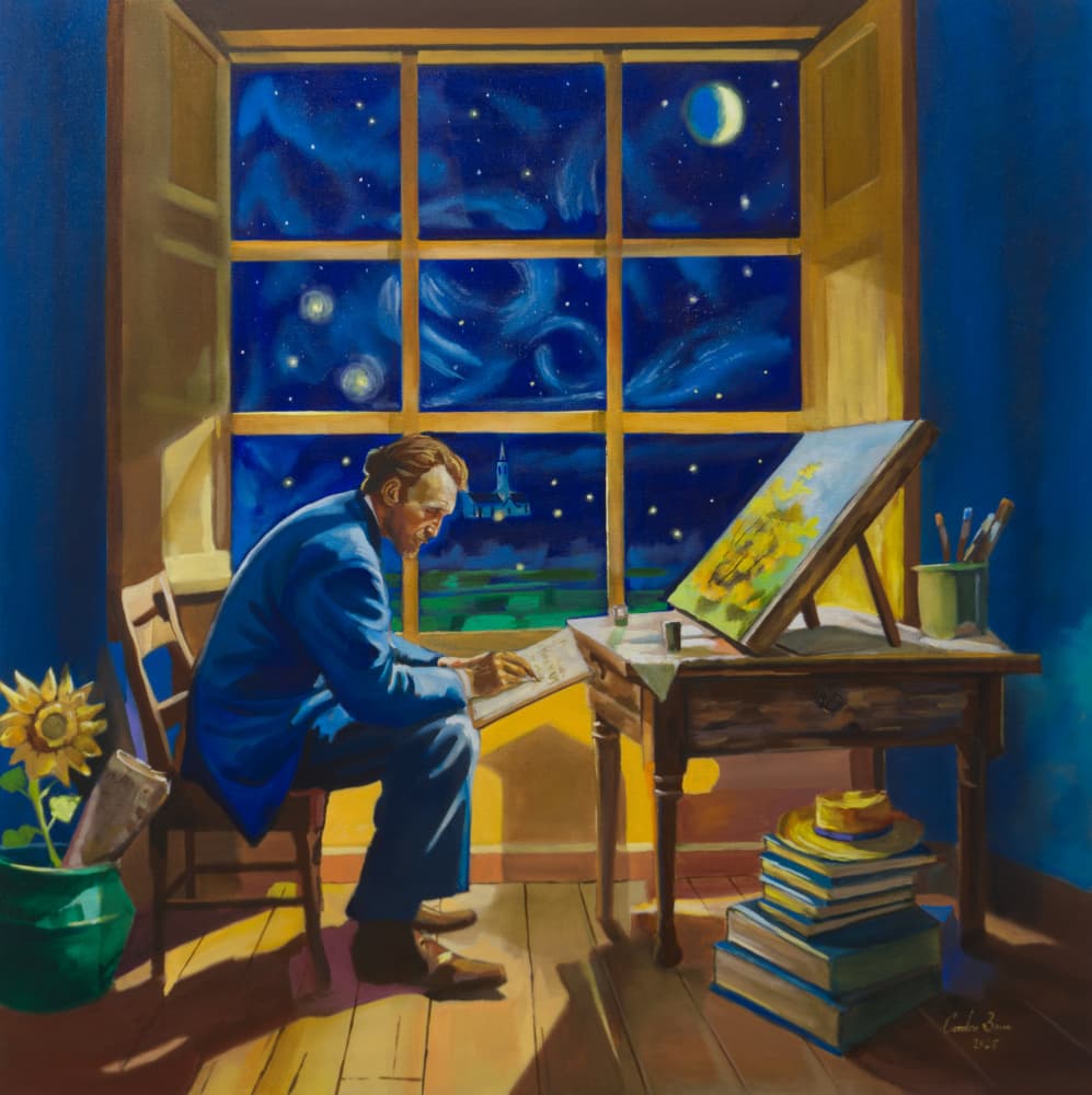 Artist By Starry Window by Gordon Bruce — canvas wall art