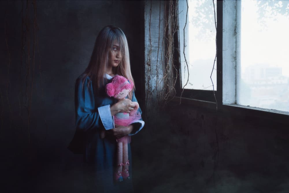 Mysterious Girl with Doll by Nick Amanda — canvas wall art