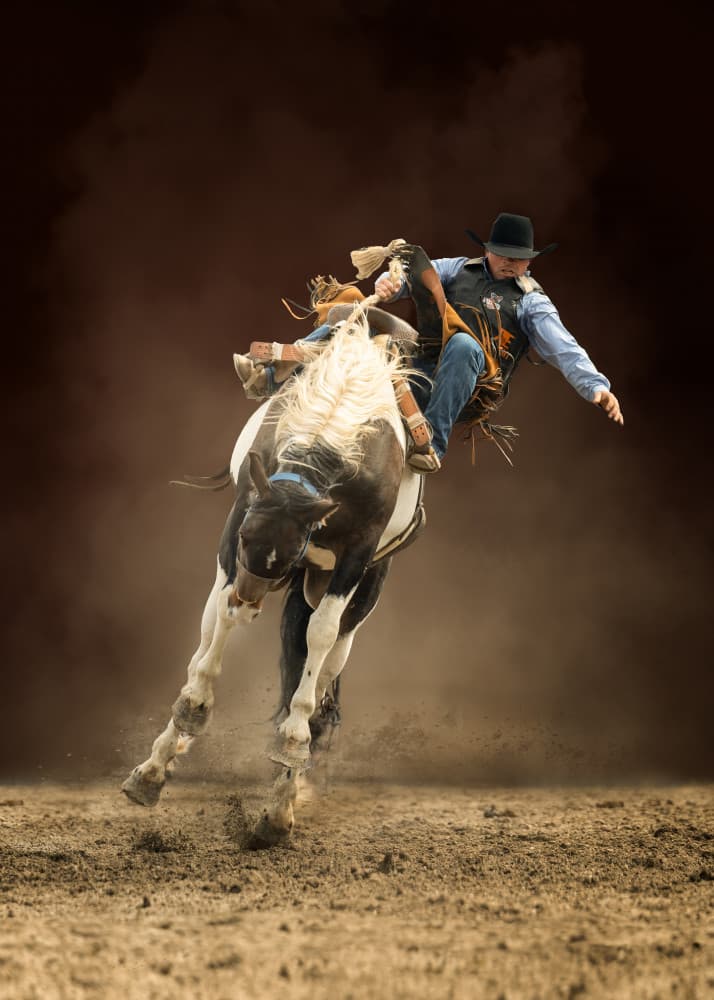 Rodeo Cowboy on Bucking Horse by Leeian Dai — canvas wall art