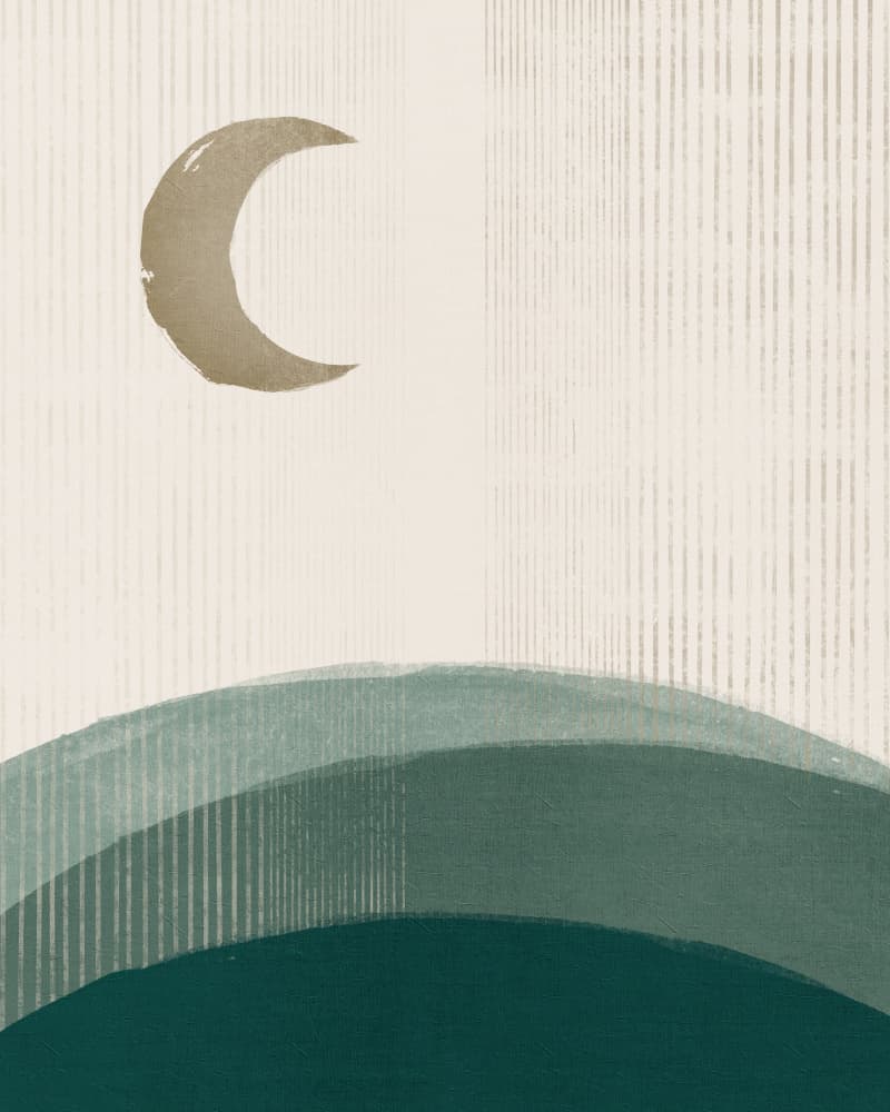 Crescent Moon Green Hills by Ema Paraschiv — canvas wall art