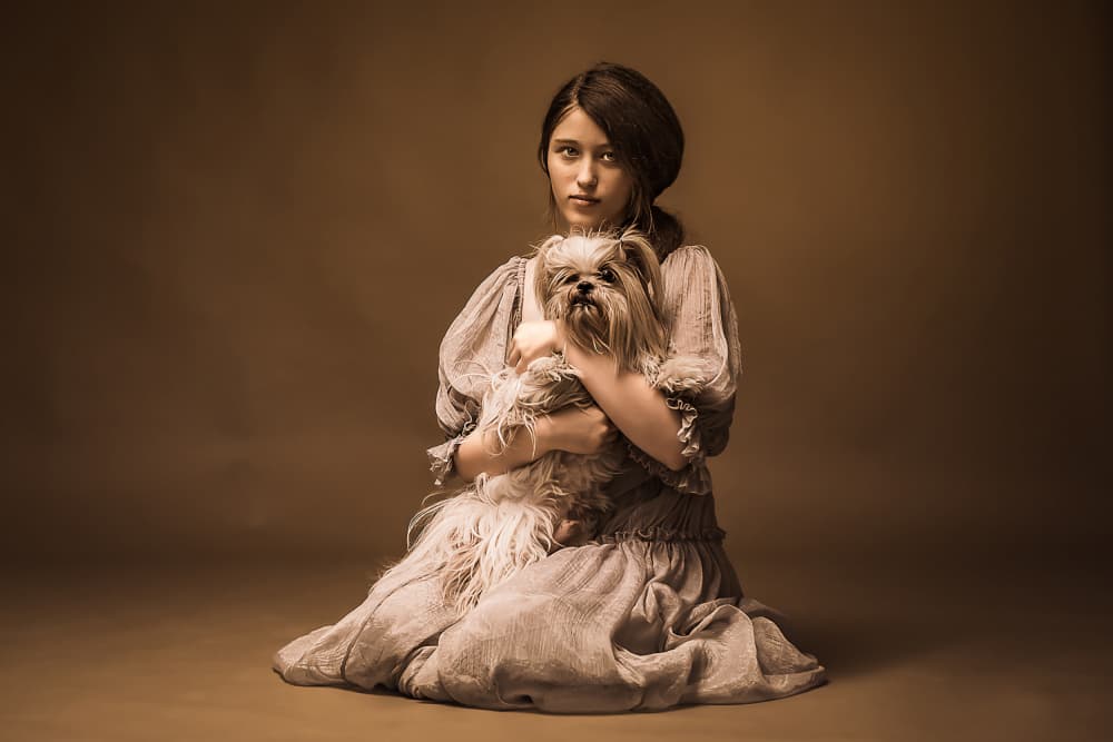 Vintage Girl and Dog by MAZAL TOV MATTY OZERI — canvas wall art