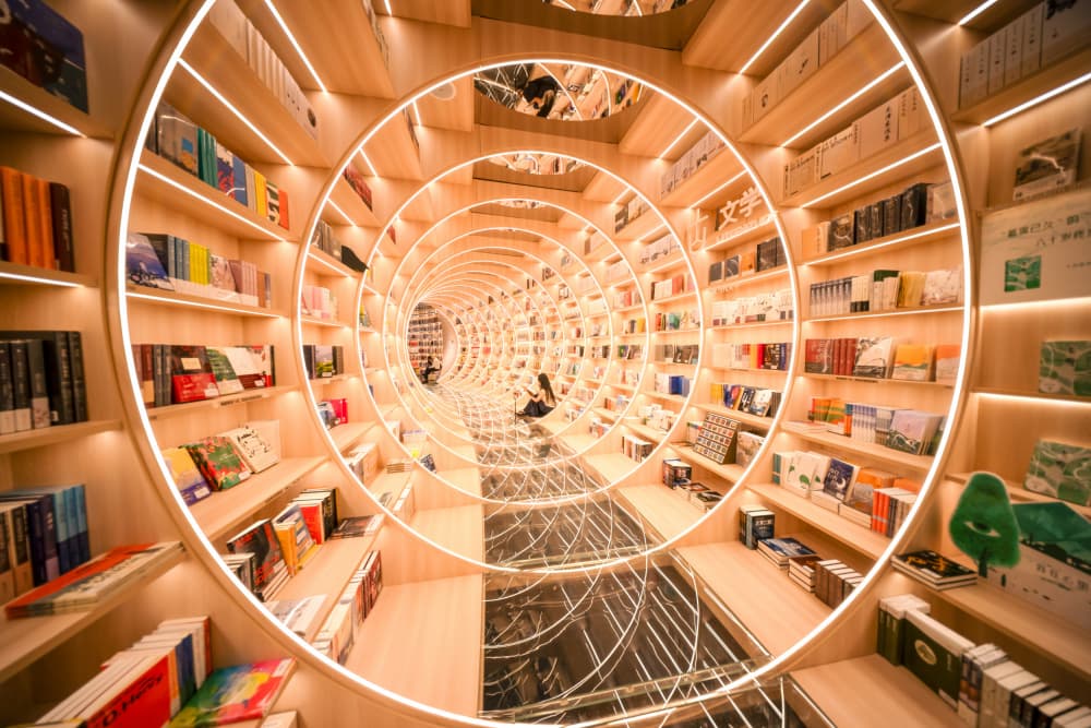 Infinite Bookstore Tunnel by DonnaHom APA — canvas wall art