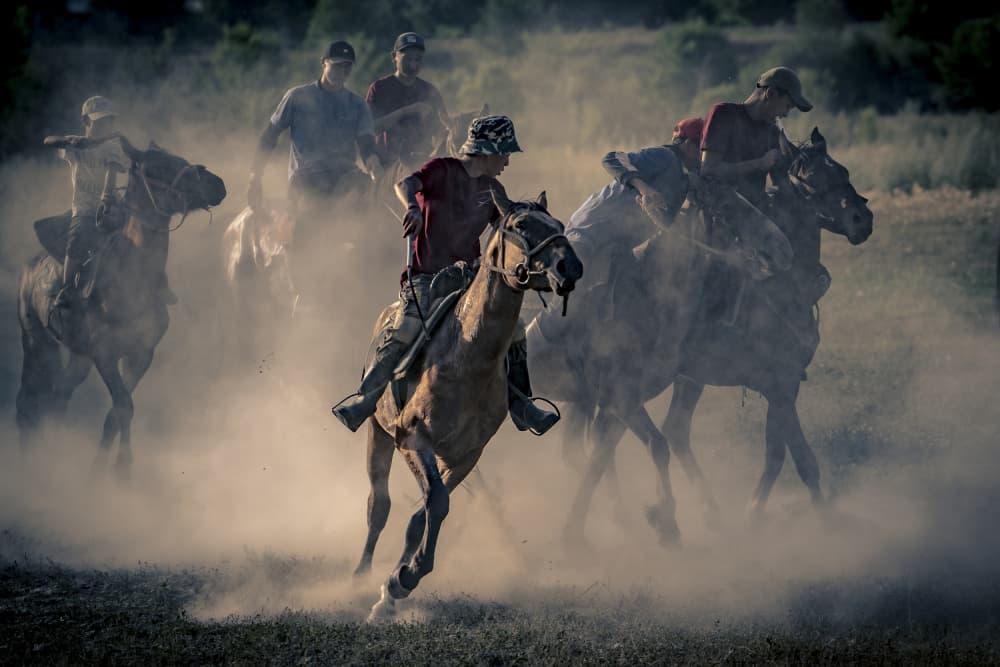 Dusty Horse Riders by Eyal Alcalay — canvas wall art
