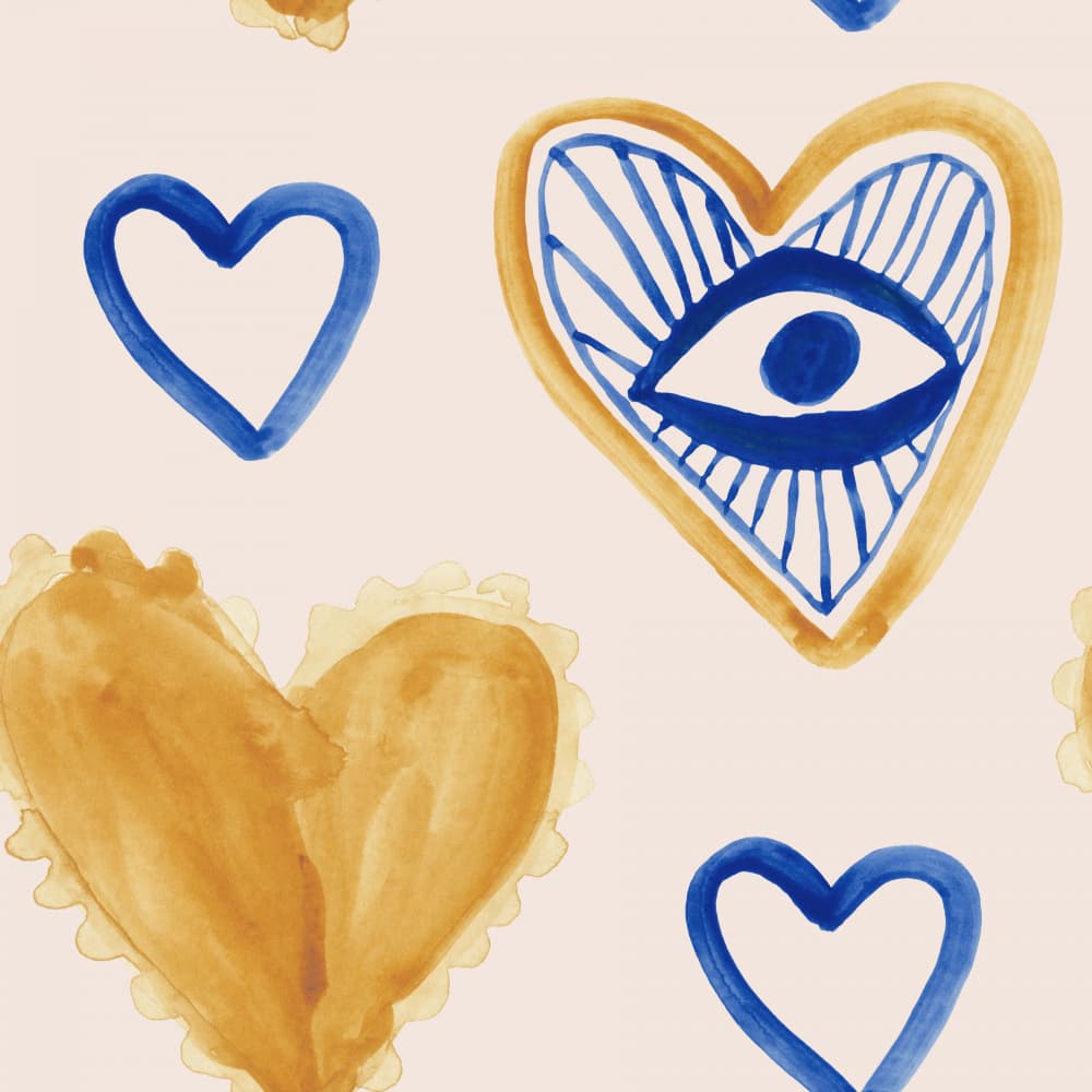 Boho Evil Eye Hearts by Irene Demetri — canvas wall art