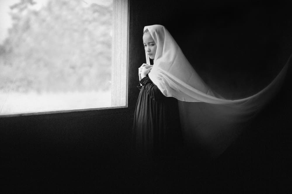 Elegant Veiled Portrait by Teguh Yudhi Winarno — canvas wall art