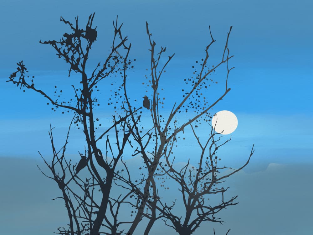 Moonlit Birds Bare Trees by Little Dean — canvas wall art