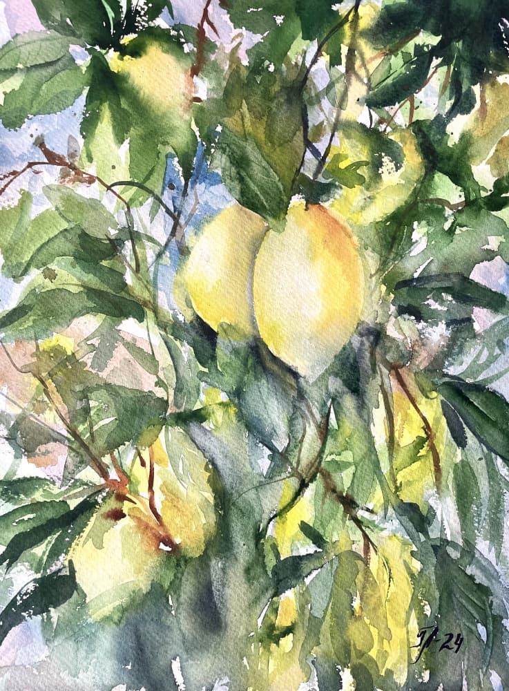Vibrant Lemon Branch by Tanya Lundmark — canvas wall art