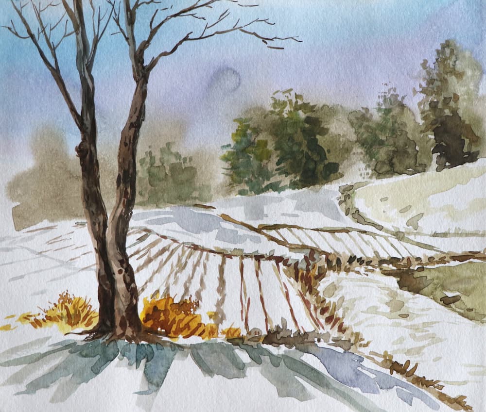 Winter Field Landscape by Santhosh ch — canvas wall art