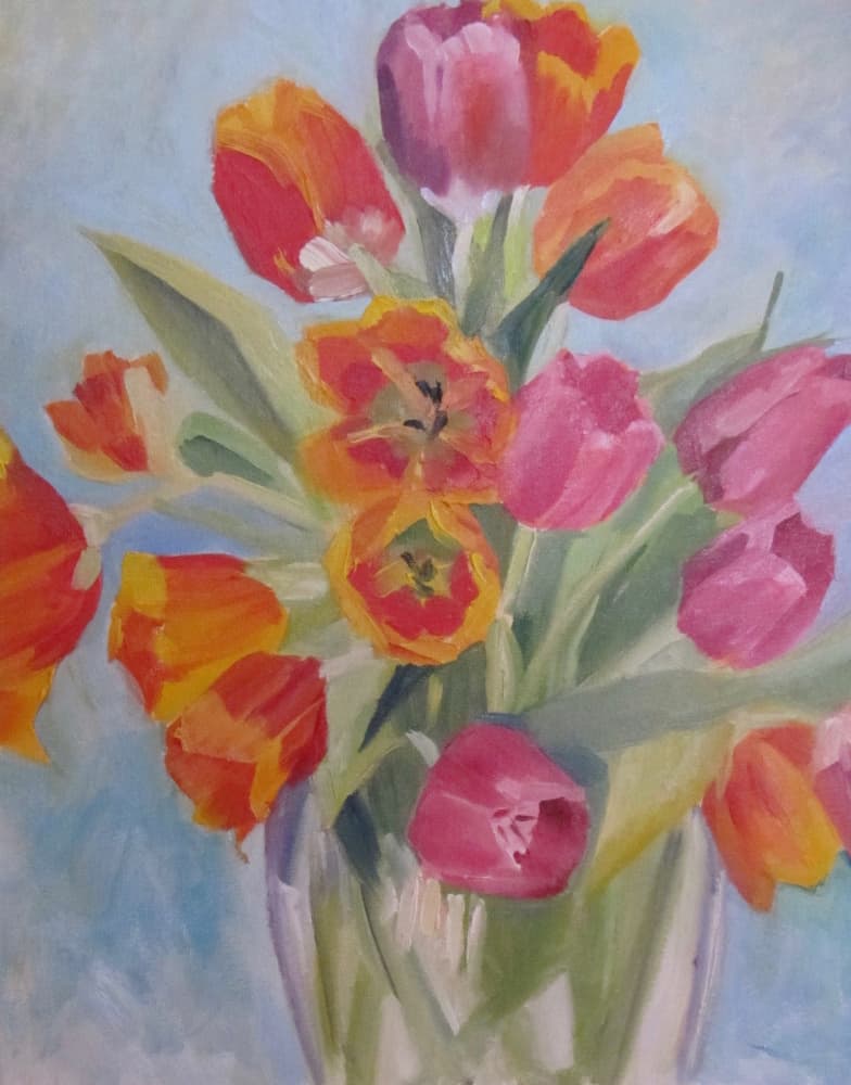 Vibrant Spring Tulips by Maxine Shore — canvas wall art