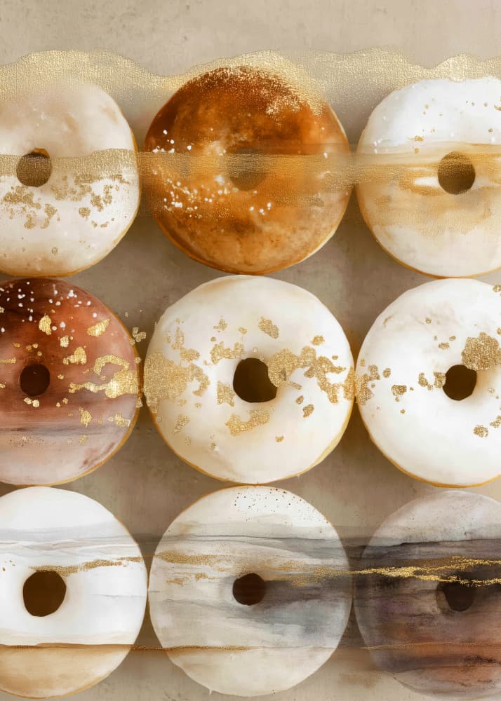 Elegant Golden Donuts by Justyna Jaszke — canvas wall art