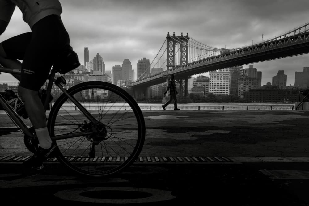 Manhattan Bridge Cyclist by Ali Khataw — canvas wall art