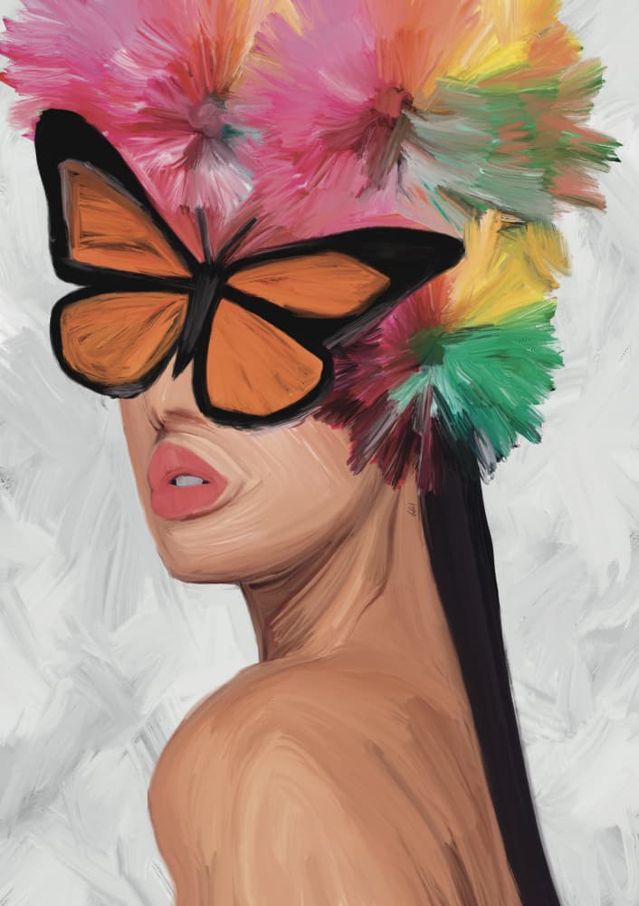 Colorful Butterfly Woman by GIovanna Gil Alves — canvas wall art