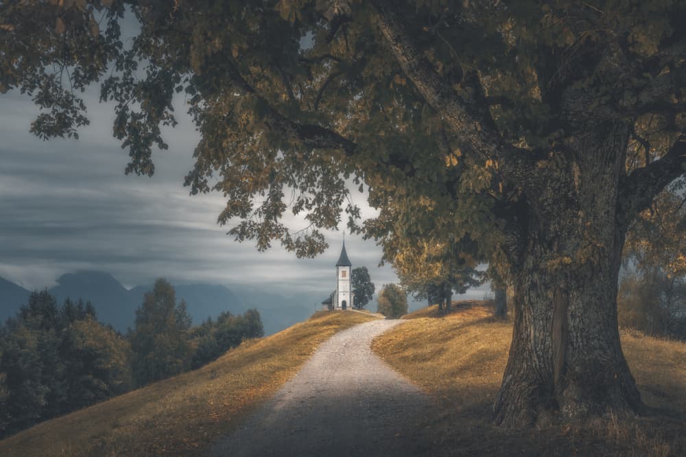 Autumn Hilltop Church by Thomas de Franzoni — canvas wall art