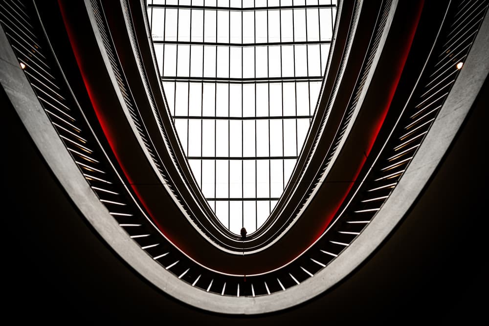 Red Line Architectural Curves by Adam Dauria ☂ — canvas wall art