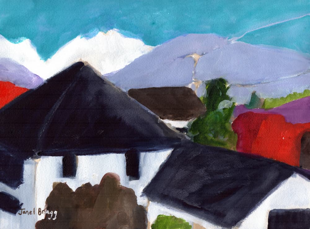 Colorful Mountain Village by Janel Bragg — canvas wall art