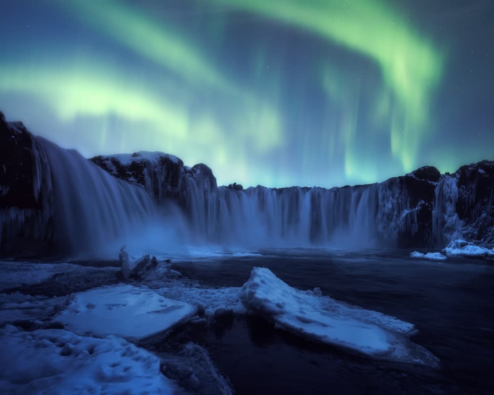 Northern Lights Waterfall by Daniel Gastager — canvas wall art