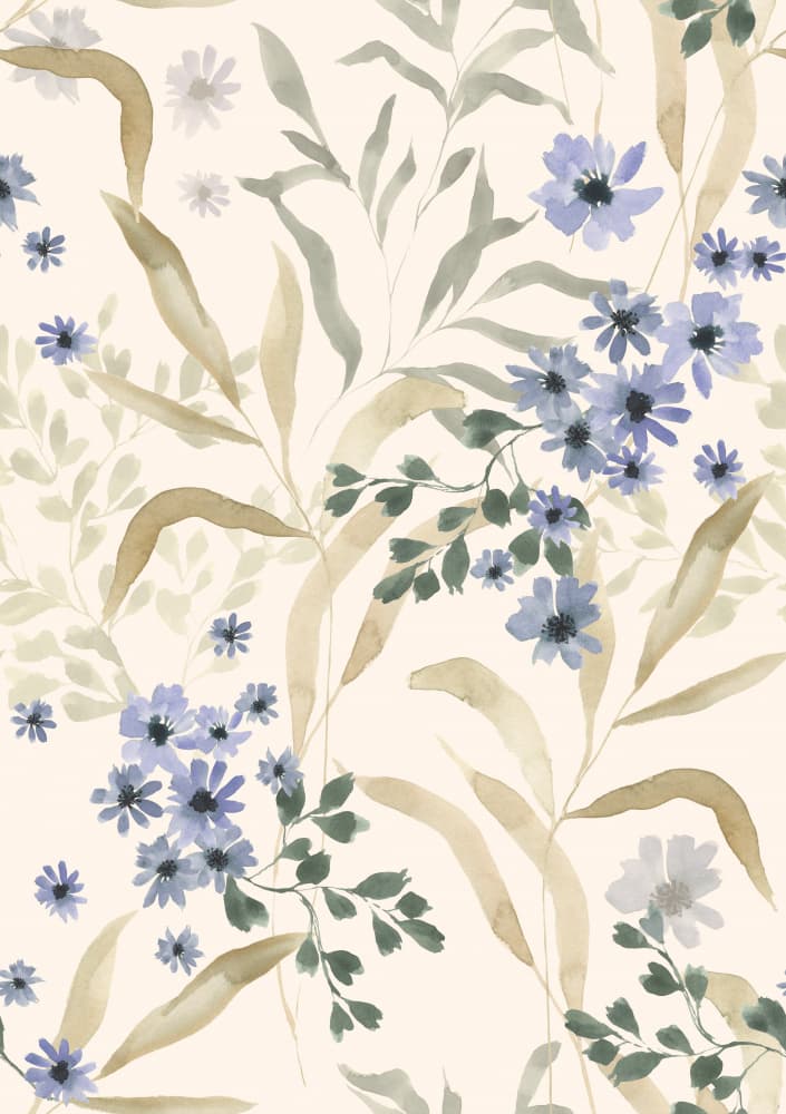 Watercolor Blue Botanicals by Linda Sitniece — canvas wall art
