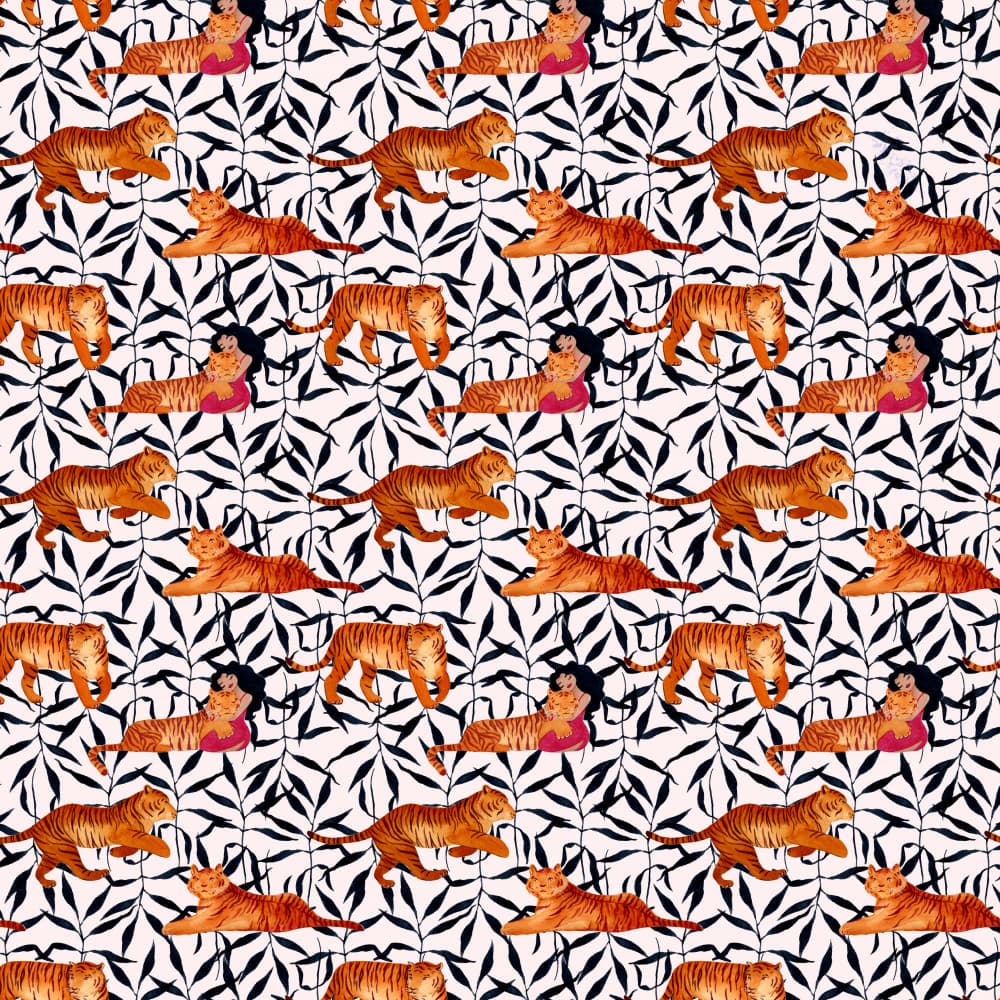 Jungle Serenity Tiger Pattern by Julie Lesouef — canvas wall art