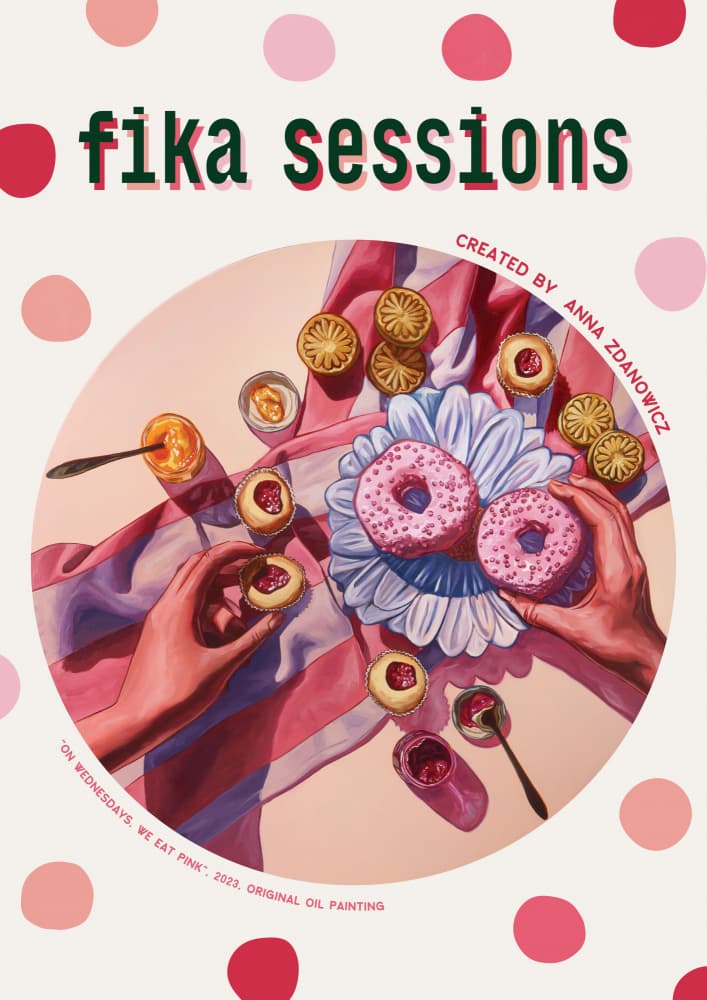 Pink Donut Fika by Anna Zdanowicz — canvas wall art