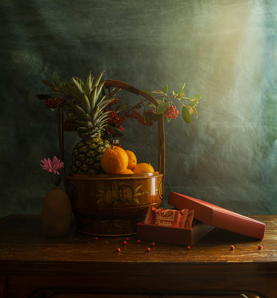 Festive Fruit and Gifts by Judy Tseng — canvas wall art