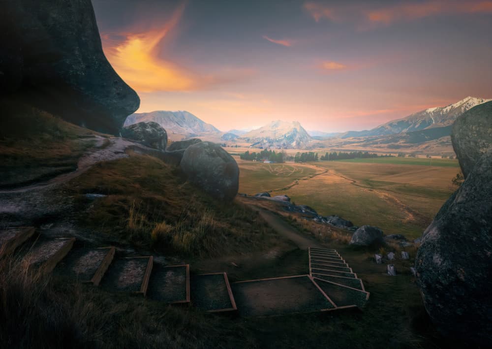 Mountain Valley Sunset by Gu and Hongchao — canvas wall art
