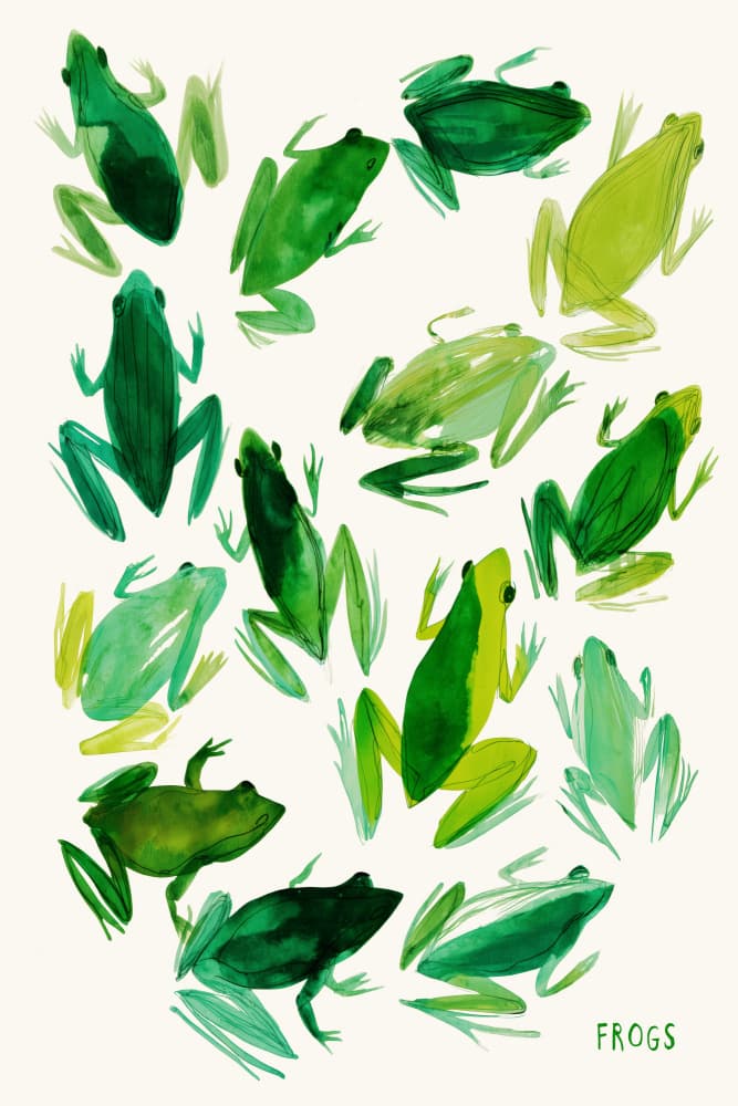 Watercolor Green Frogs by Treechild — canvas wall art