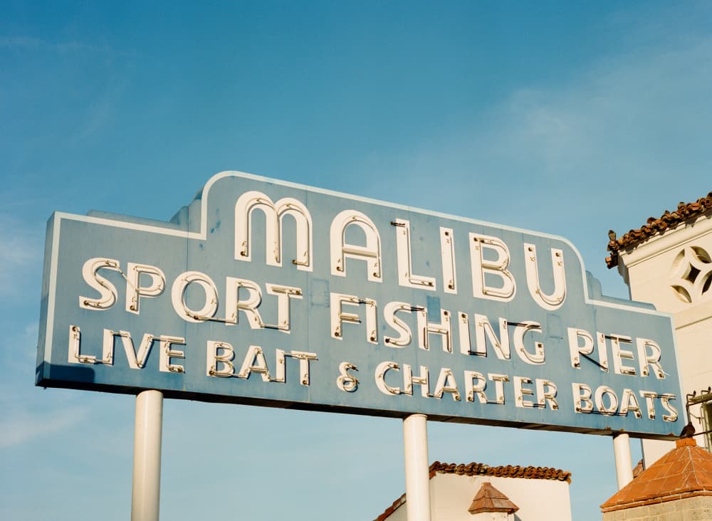 Classic Malibu Pier Sign by Bethany Young — canvas wall art