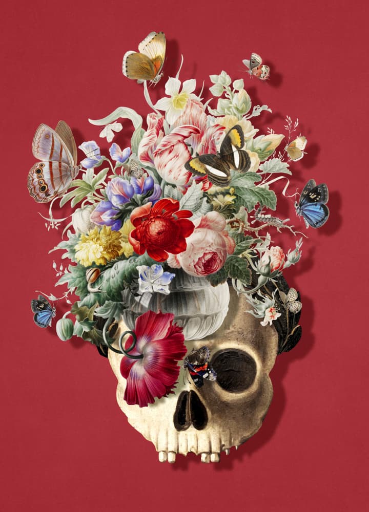 Golden Skull Blooms by Marja van den Hurk — canvas wall art