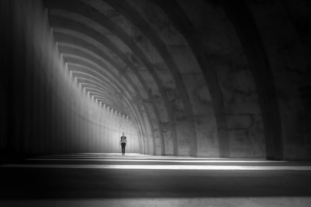 Lone Figure Light Tunnel by Andy Dauer — canvas wall art