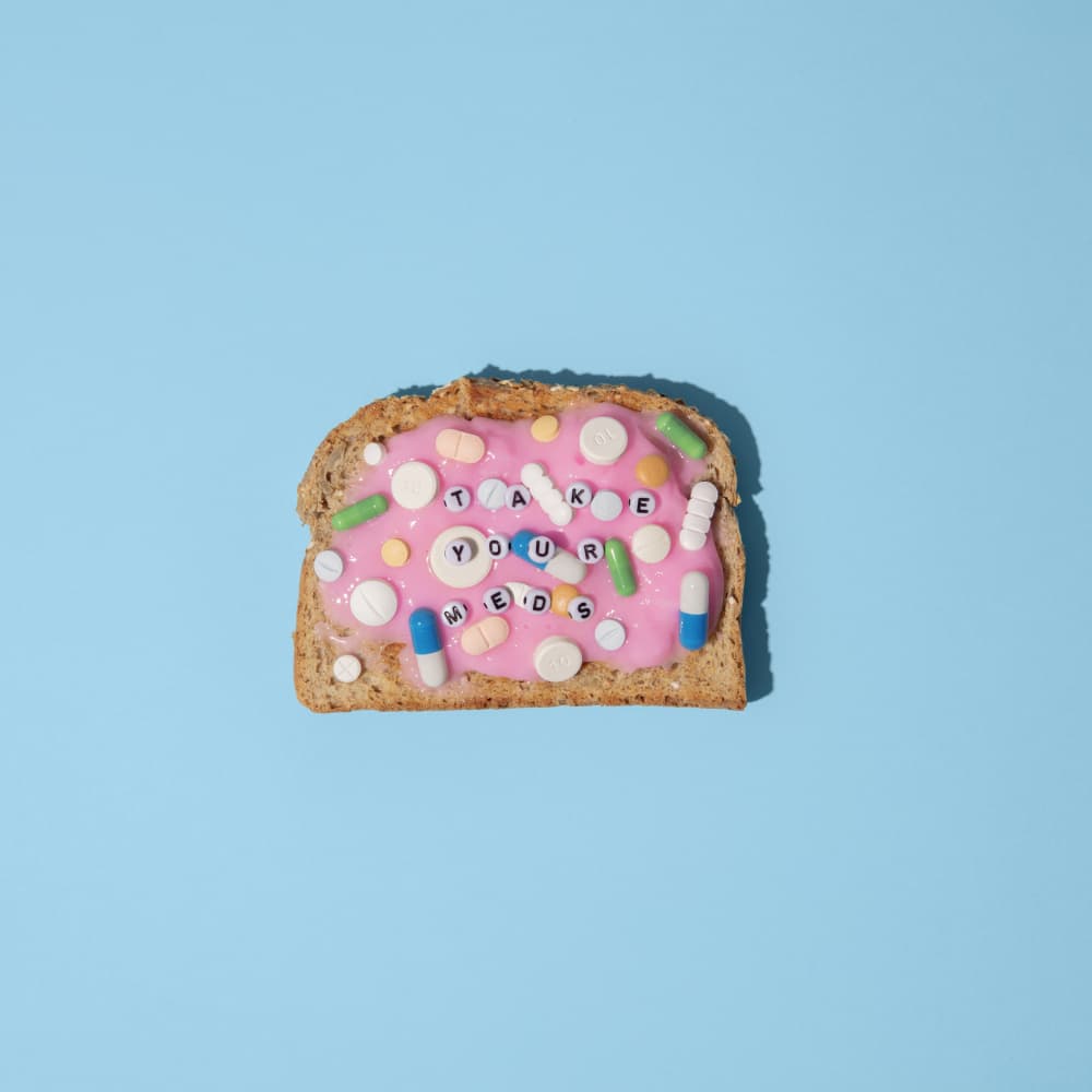 Pills On Pink Toast by Julia Ramiro — canvas wall art