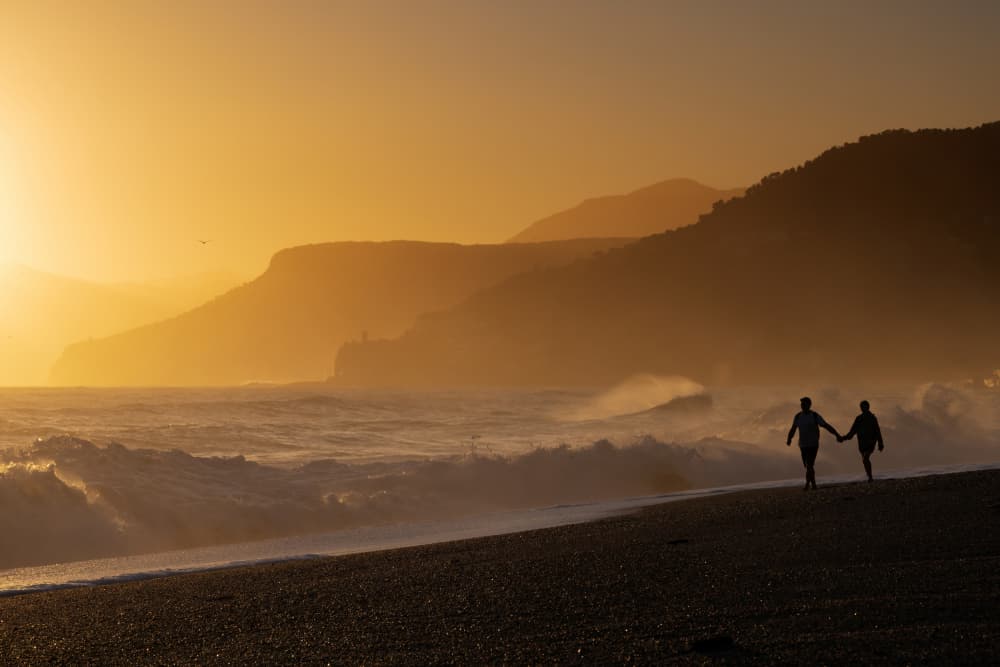 Romantic Sunset Beach Walk by Paolo Bolla — canvas wall art