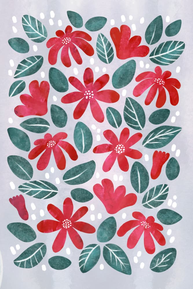 Playful Red Floral Pattern by EMELIEmaria — canvas wall art