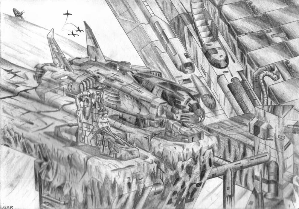 Futuristic Fighter Jet Base by Kulik — canvas wall art