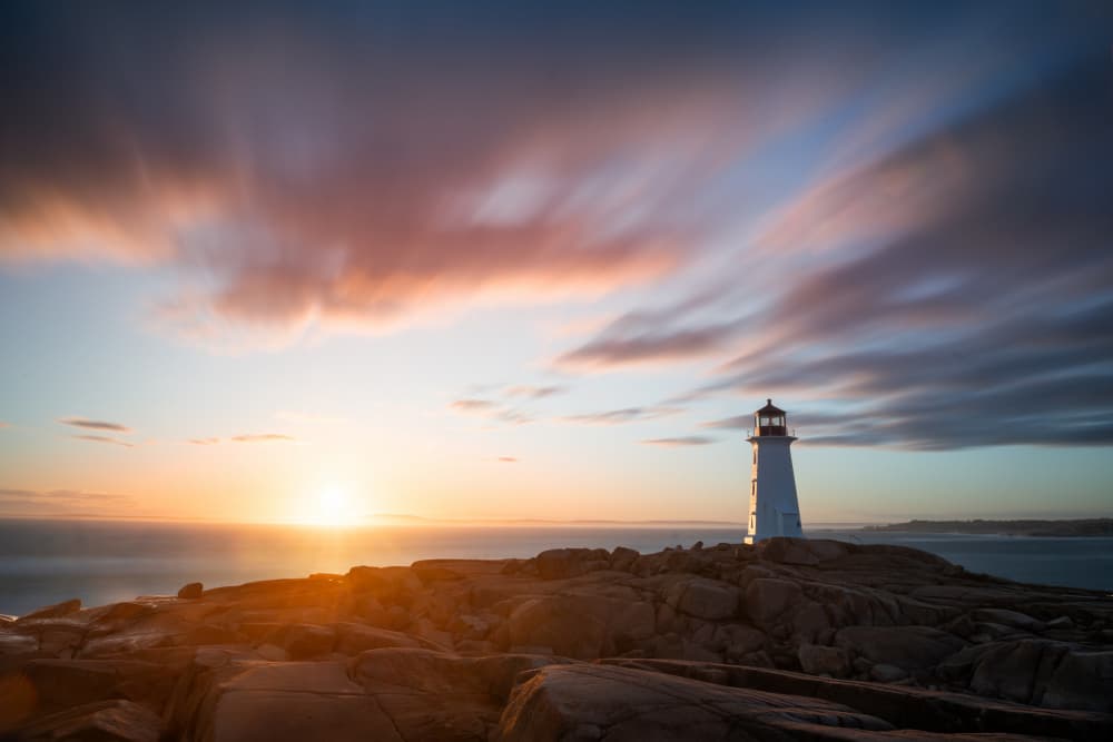 Dramatic Lighthouse Sunset by Ambar Saha — canvas wall art