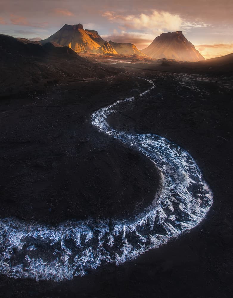 Golden Peaks Icy River by Peter Svoboda MQEP — canvas wall art