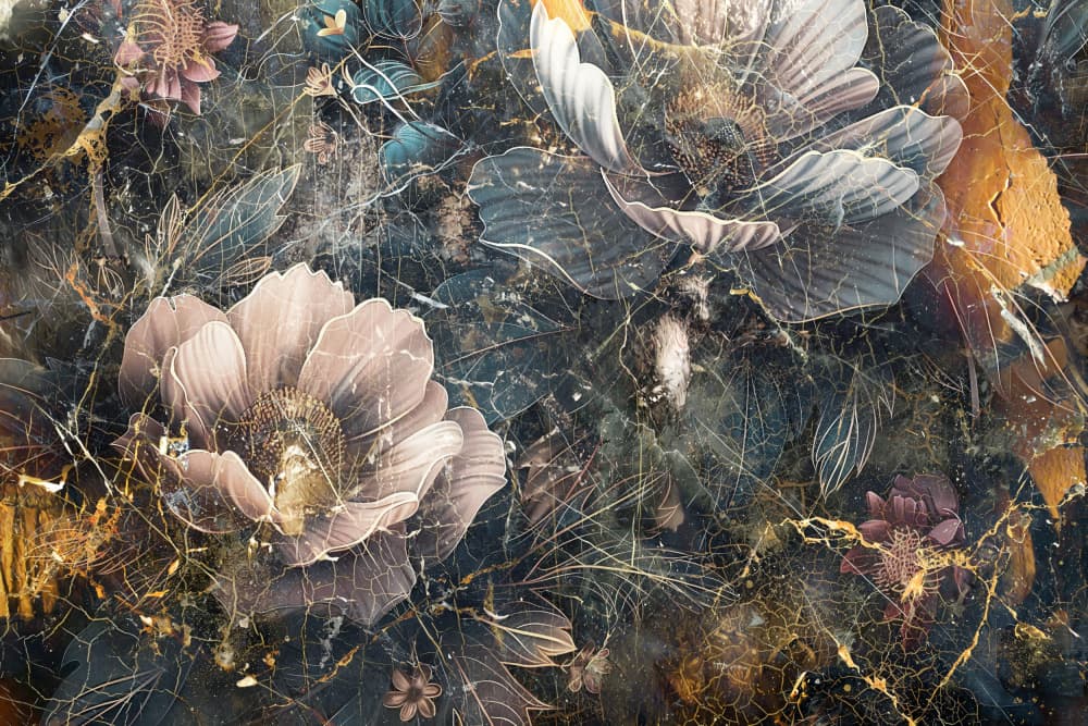 Dark Gold Floral by Rafal Kulik — canvas wall art