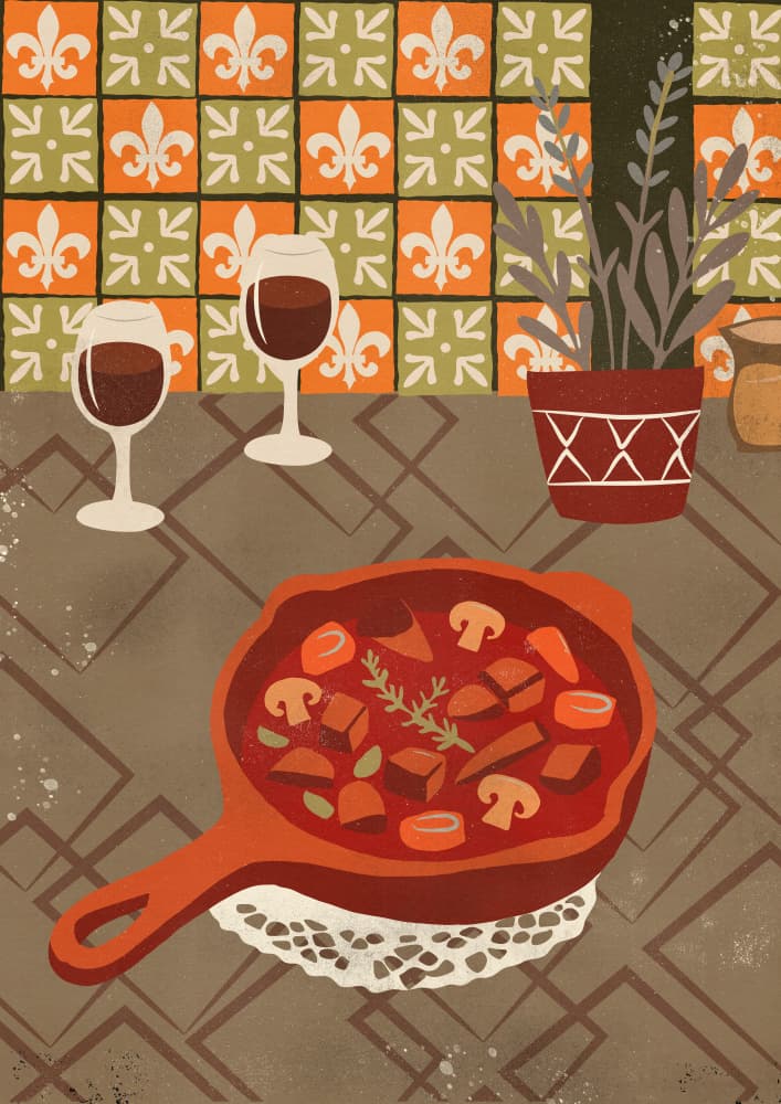 Hearty Stew and Wine by Nicholas — canvas wall art