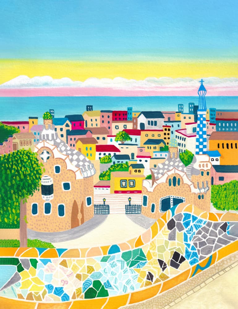 Whimsical Barcelona Park by zarish chaudhry — canvas wall art