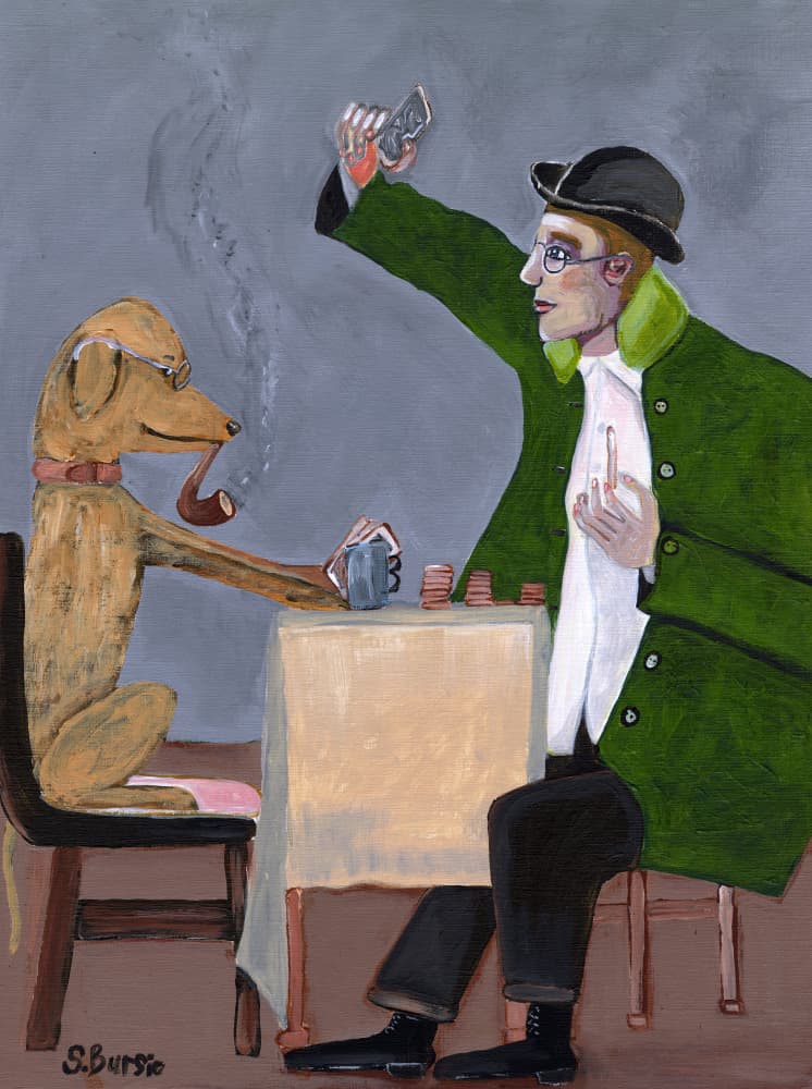 Smoking Dog Poker by Sharyn Bursic — canvas wall art