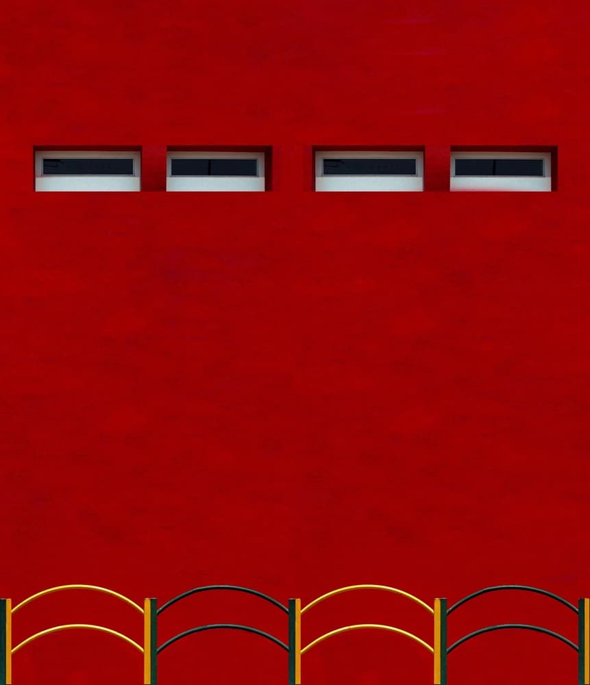 Red Wall Gold Arches by Arnon Orbach — canvas wall art