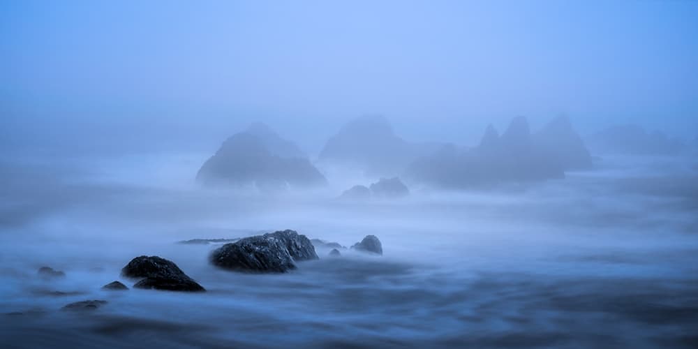 Misty Ocean Rocks by John Fan — canvas wall art