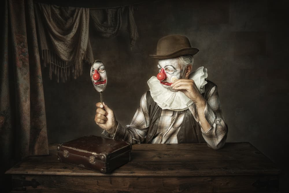 Melancholy Clown Reflection by Carola Kayen-Mouthaan — canvas wall art