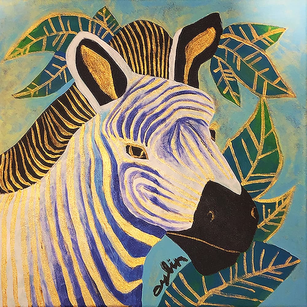 Golden Blue Zebra by Aylin Demir — canvas wall art