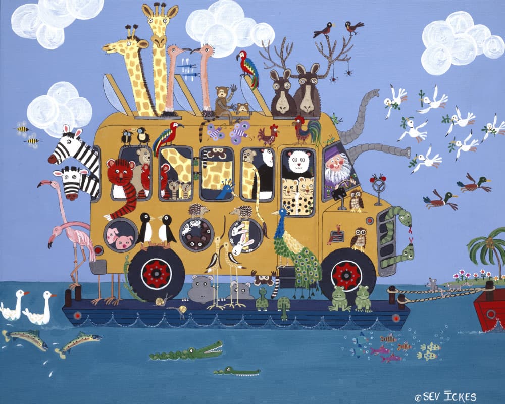 Noah's Ark Bus by Sev Ickes — canvas wall art