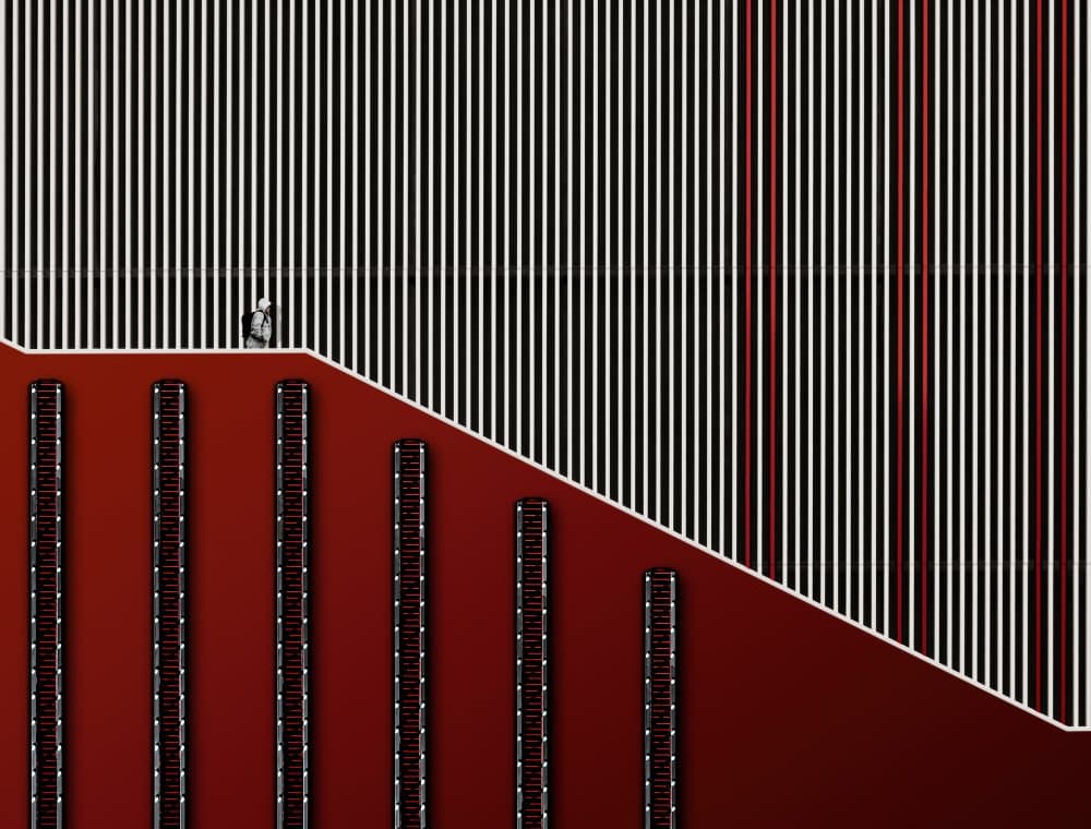 Solitary Figure Red Steps by Tomasz Buczkowski ( Tomush ) — canvas wall art