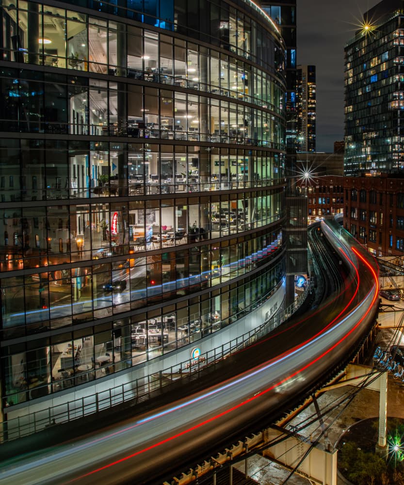 Dynamic Urban Night Train by April Xie — canvas wall art