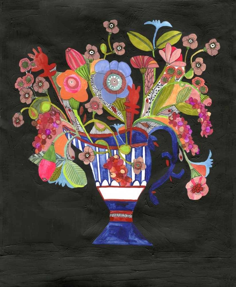 Vase Black Background Celebrate by Sharon Nullmeyer — canvas wall art