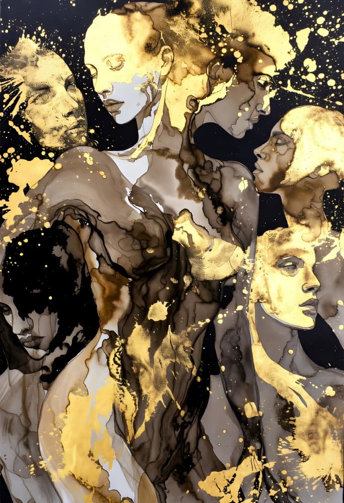 Golden Fluid Figures by Miguel Bruzual — canvas wall art